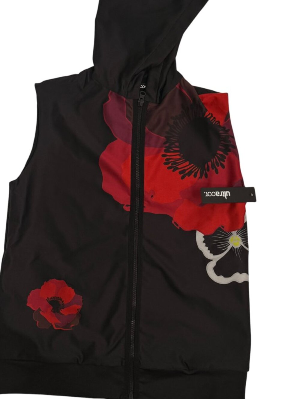 🖤🌺 NWT Ultracor Poppy Print Sleeveless Hooded Zip Vest S
